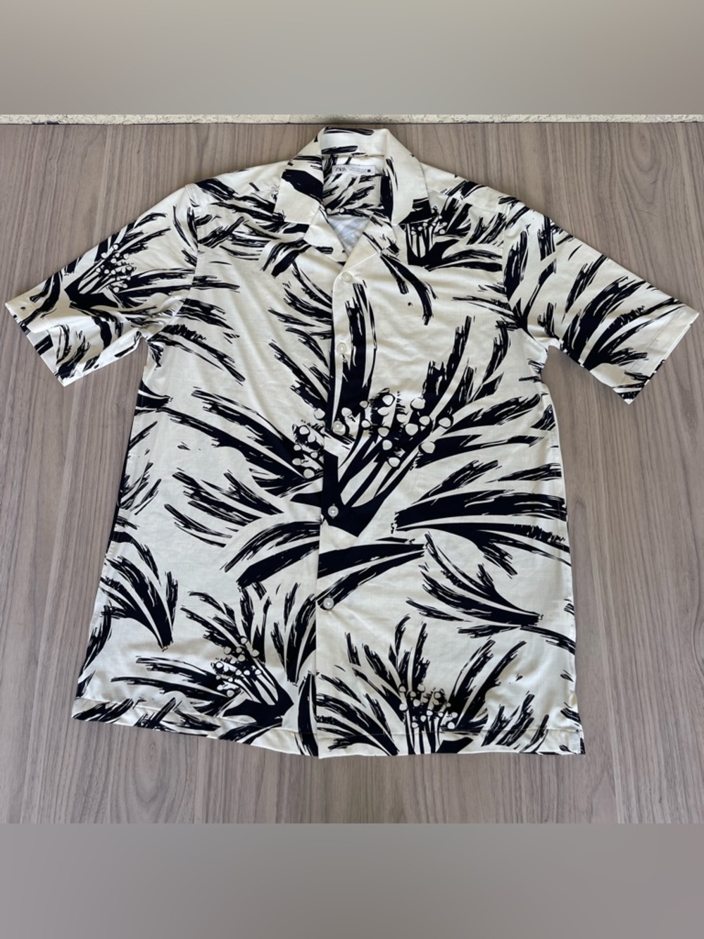 Zara White Shirt with Black Brushstroke Print